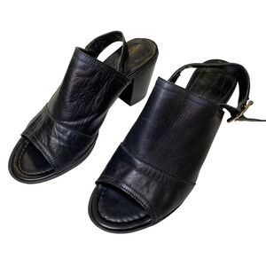 Sophia Milano Made in Italy Black Leather Slingback Block Heel Sandals Women 7.5